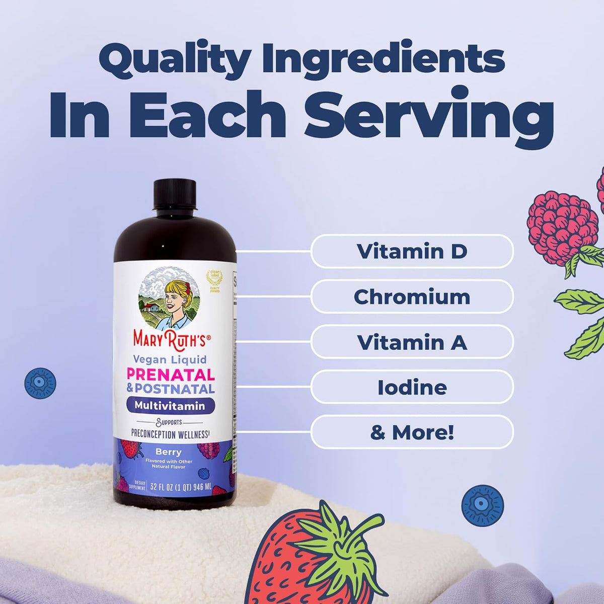 MARYRUTH'S Liquid Postnatal & Prenatal Vitamins for Women, Sugar Free, 32oz | Selenium, Folate, Healthy Fetal Development, Vegan, Non-GMO