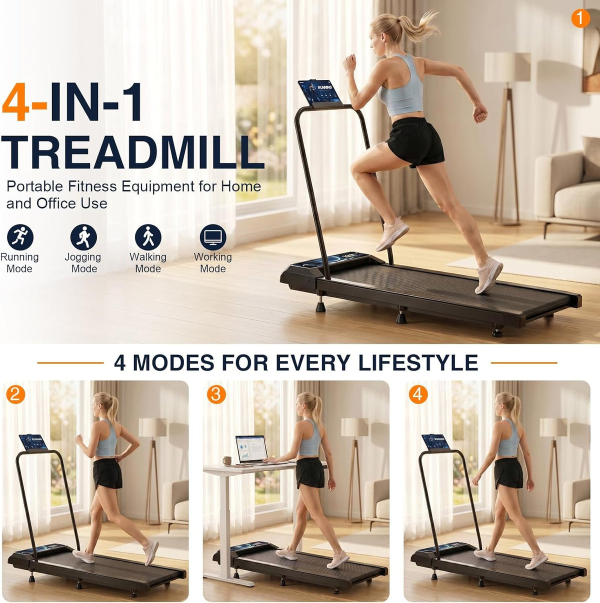 Walking Treadmill Pad with 0–5-8% Incline, 2.5HP | Compact Treadmill，Perfect for Running, Walking & Under-Desk Use，Quiet Operation for Home or Office