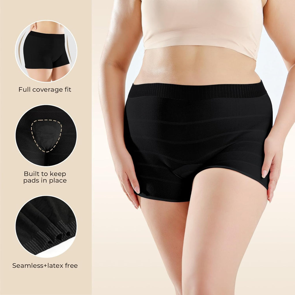 Carer Pack of 4 Disposable Panties Postpartum High Waist Briefs Breathable and Elastic for Pregnancy, Postpartum and Caesarean Section, Black/White, XXL