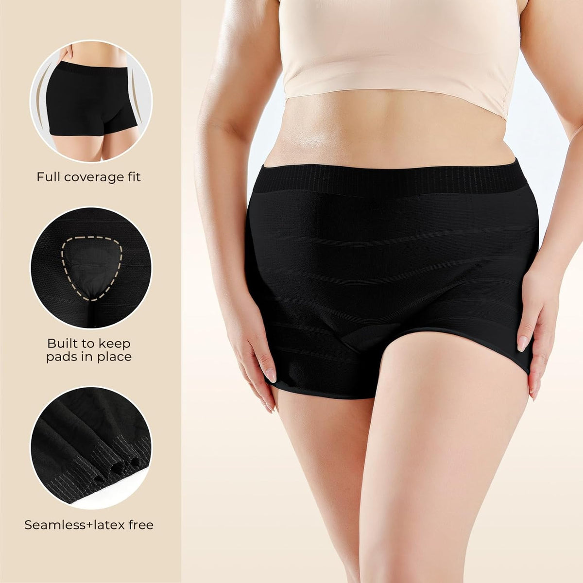 Carer Pack of 4 Disposable Panties Postpartum High Waist Briefs Breathable and Elastic for Pregnancy, Postpartum and Caesarean Section, Black/White, XXL