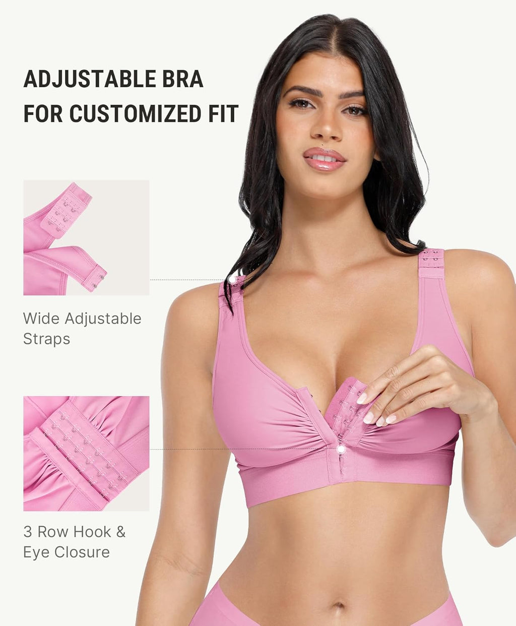 FeelinGirl Post Surgery Compression Bra for Women's Front Closure Bra with Adjustable Straps Wirefree
