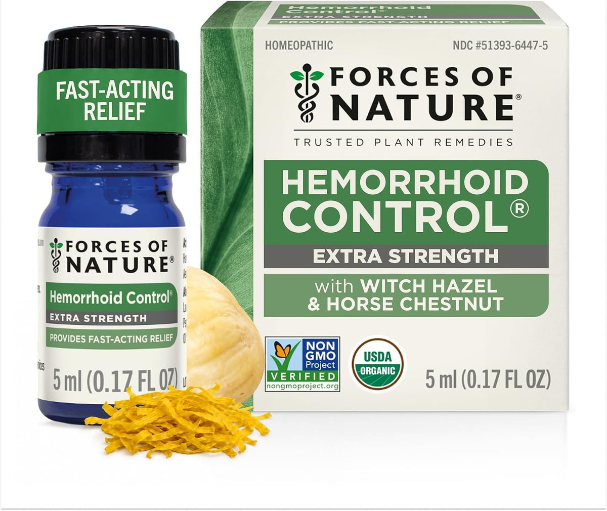 Forces of Nature Organic Extra Strength Hemorrhoid Medicine, 0.17 OZ | Natural Non-Greasy & Symptom Treatment Oil for Itching, Burning & Swelling - Organic Witch Hazel & Horse Chestnut Oil