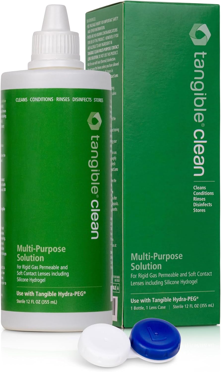Tangible Clean Multi-Purpose Contact Lens Solution for Scleral and Gas Permeable Contact Lenses, with Lens Case, 12 Fl Oz