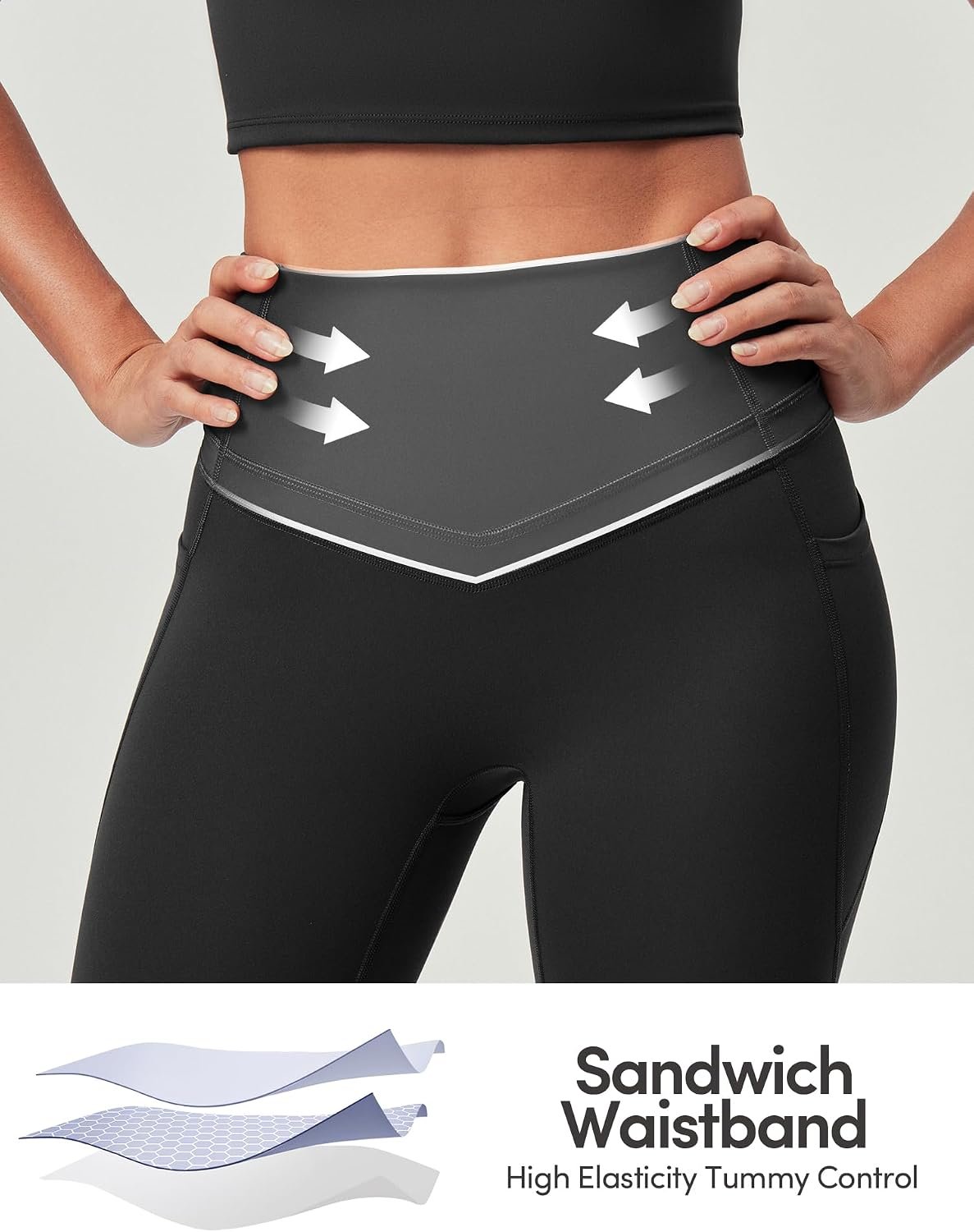 IUGA Compression Leggings with Pockets for Women Tummy Control Yoga Pants | High Waist, Deep Side Pockets, No Front Seam, Squat-Proof, Buttery Soft, Workout, Running, Gym, Athletic, Casual