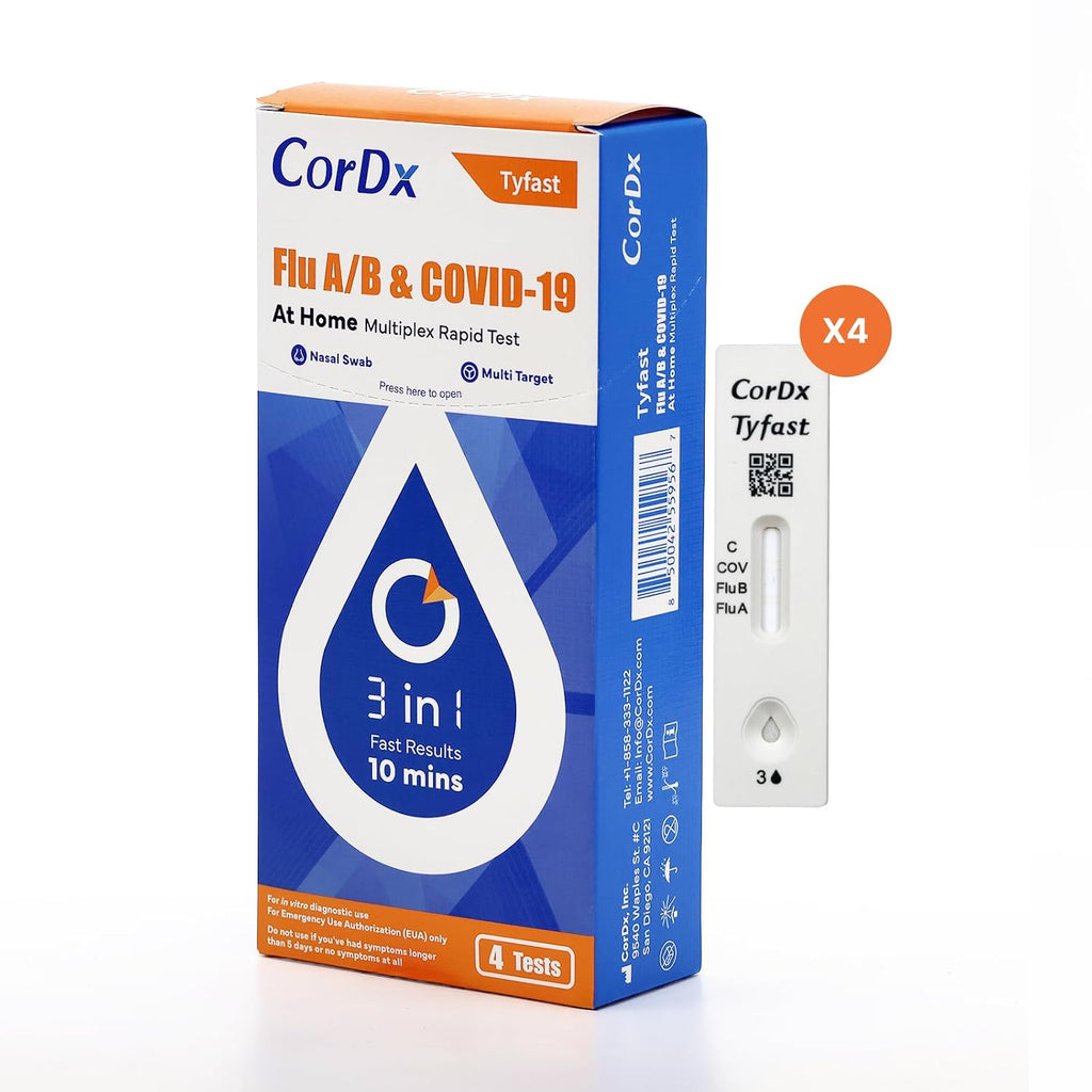CorDx Flu A/B & COVID-19, At Home 3-in-1 Rapid Test Kit, 5 Tests