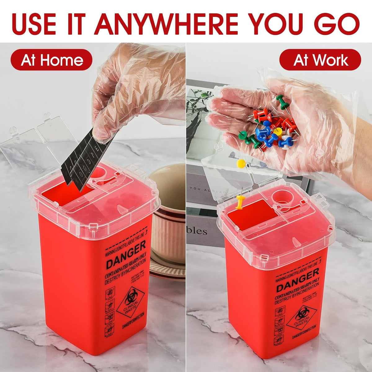1 Quart (3-Pack) Sharps Container for Home Use, Needle Disposal Containers | Biohazard Containers, Syringe Disposal, Small Portable Container for Travel, Professional Sharp Waste Disposal Containers