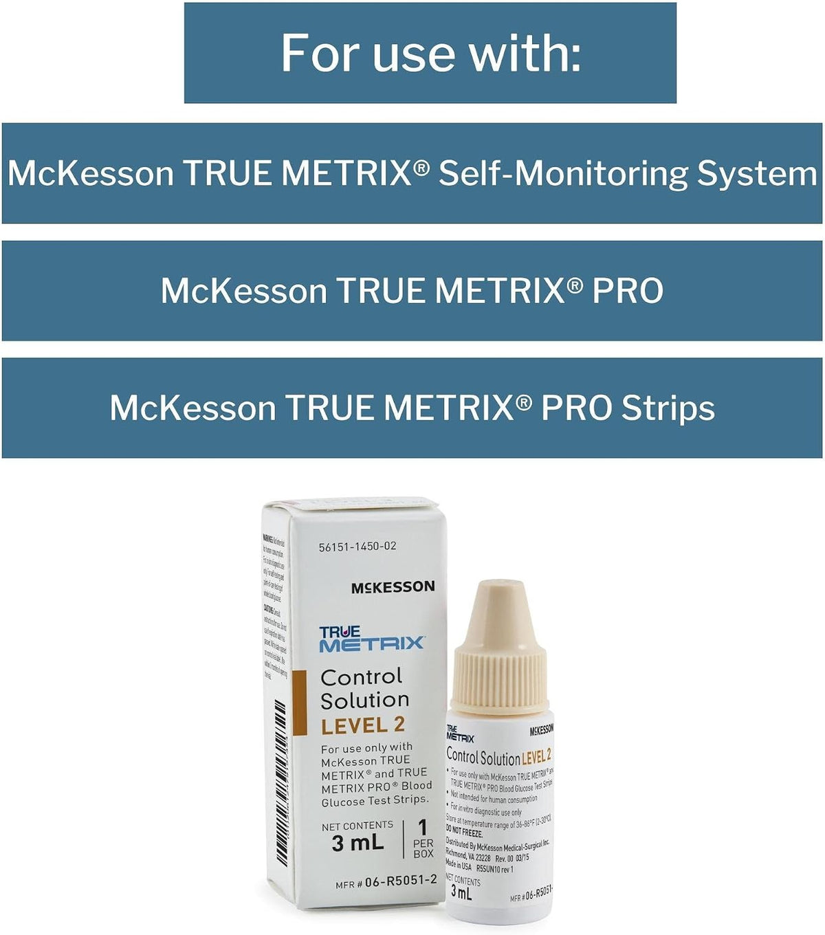 McKesson True METRIX Blood Glucose Testing Control Solution, 3 mL, 1 ct | Level 2, Vial