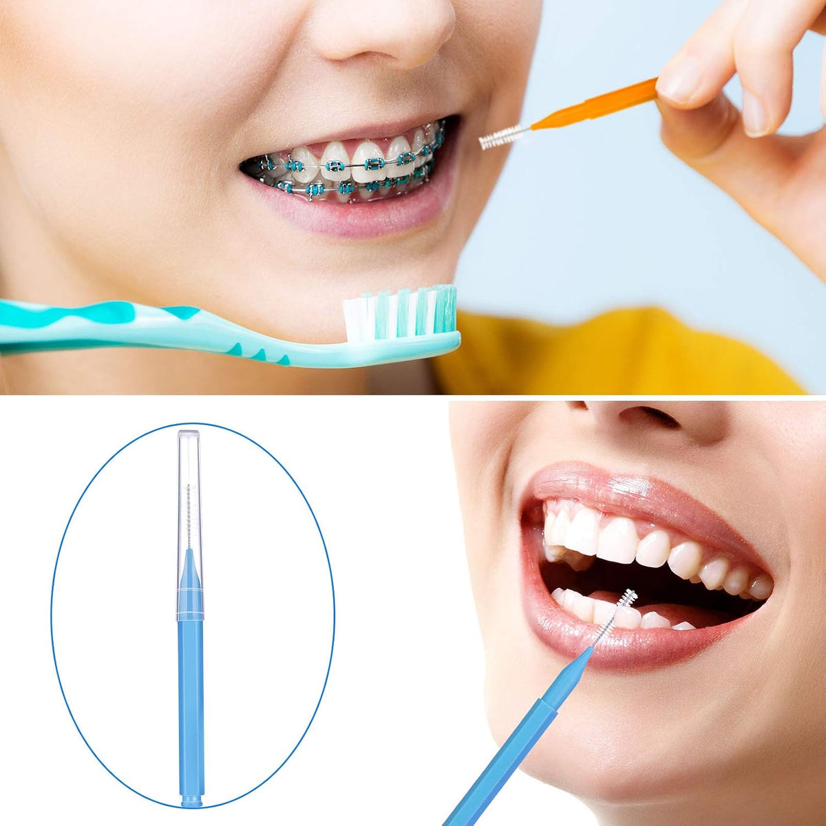 Patelai 100 Pcs Braces Dental Brushes,Bright Colors,Multiple Sizes | Interdental Toothpick Bristle Dental Picks for Cleaner Tooth Flossing Head Oral Hygiene Flosser Toothpick Cleaners Tooth Tool
