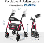 HOMLAND Foldable Rollator Walkers for Seniors with Seat, 16" Enlarged Seat | 350 lb Sturdy Frame, 16"×12" Seat 1.9" Thick, 8" Big Wheels, Adjustable Height, Tool-Free Assembly, All Terrain Mobility Aid