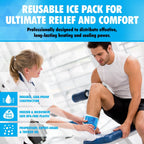 Gel Ice Pack - Hot & Cold Compress, Reusable Injury Ice Pack for Knee, Shoulder, Back, Neck, Hip, Ankle, Wrist, Foot Pain Relief & Injury Recovery Soft Gel for Muscle Strain (Blue, Reg)