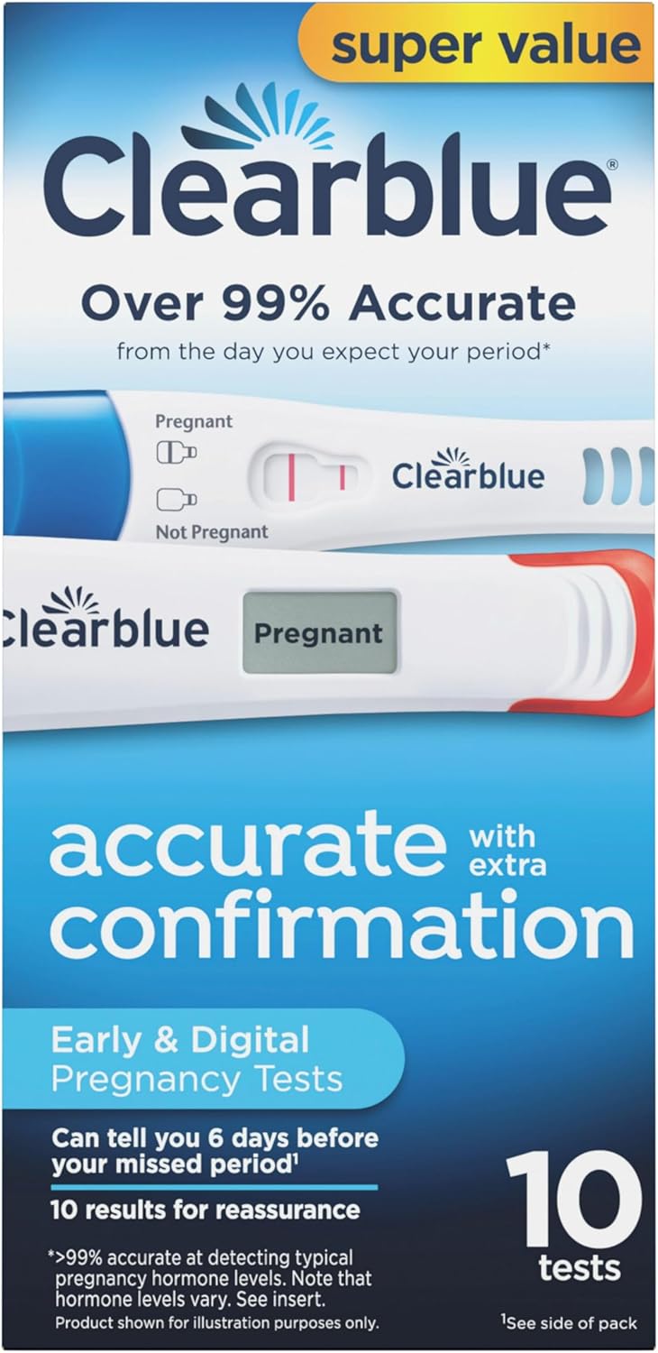 Clearblue Early Pregnancy Test Kit, at-Home Pregnancy Test Kit for Women, hCG Hormone Pregnancy Tests with Easy-to-Read Results, 10 Tests