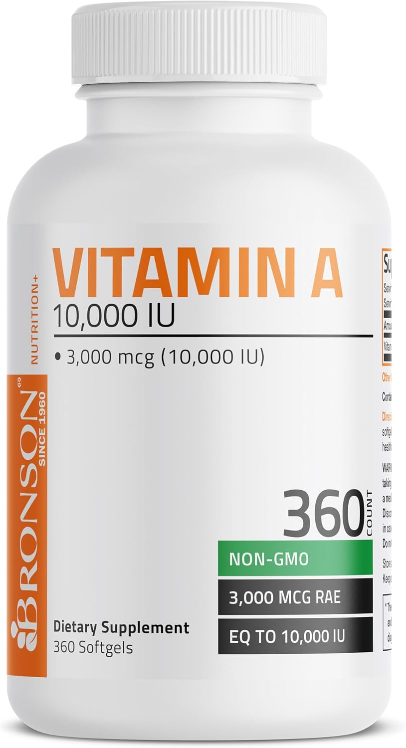 Bronson Vitamin A 10,000 IU Healthy Vision and Immune Support, 360 Softgels | Vitamin A Palmitate, Once-Daily Rapid Release, Skin, Growth & Reproduction Support, Non-GMO