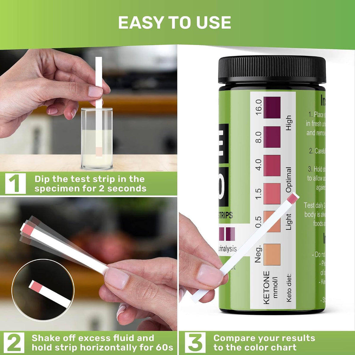 JNW Direct Ketone Test Strips for Keto Diet - Urine Test [100 Strips Pack] | Includes 100 ketone urine test strips with an easy color chart for fast ketosis monitoring during a ketogenic diet.