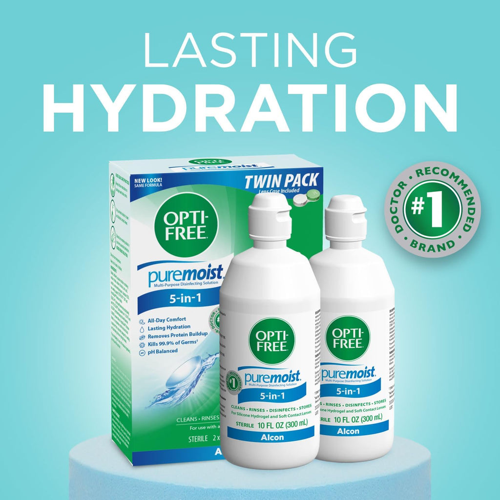 OPTI-FREE Puremoist Multi-Purpose Contact Lens Solution, 10 Fl Oz, 2 Pack