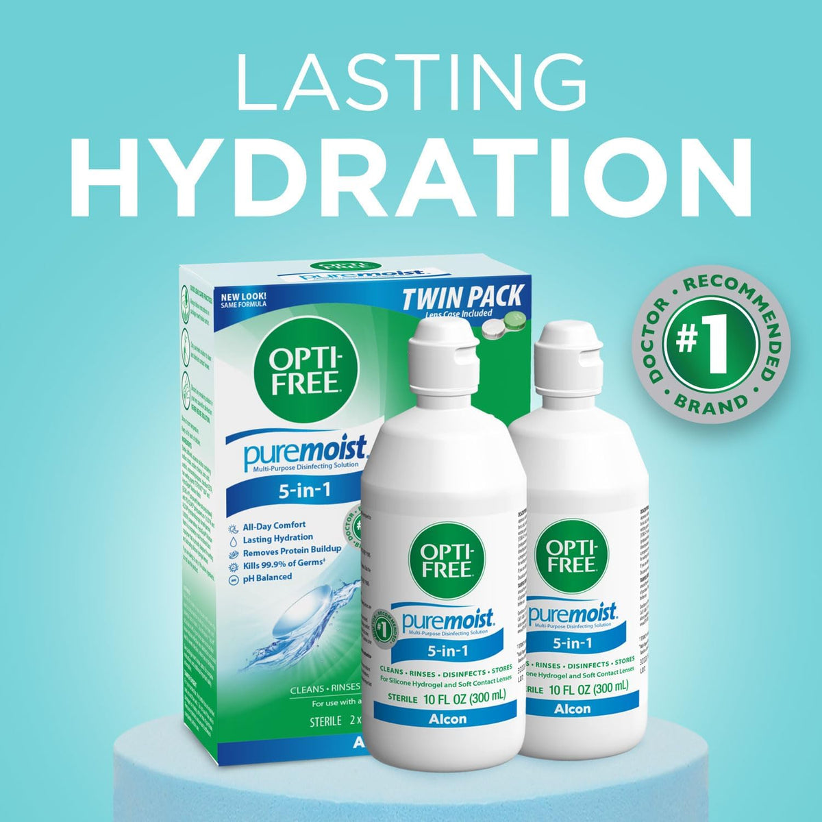 OPTI-FREE Puremoist Multi-Purpose Contact Lens Solution, 10 Fl Oz, 2 Pack