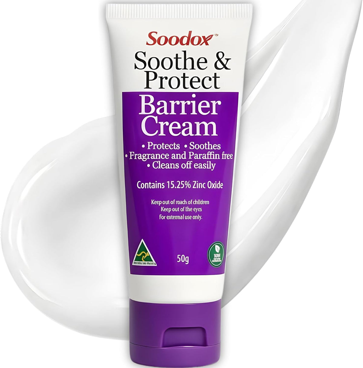 Soodox Soothe & Protect Barrier Cream 50g – 15.25% Zinc Oxide Nappy Rash & Skin Barrier Cream for Babies, Children & Adults, Sensitive Skin, Fragrance Free, Australian Made & Owned