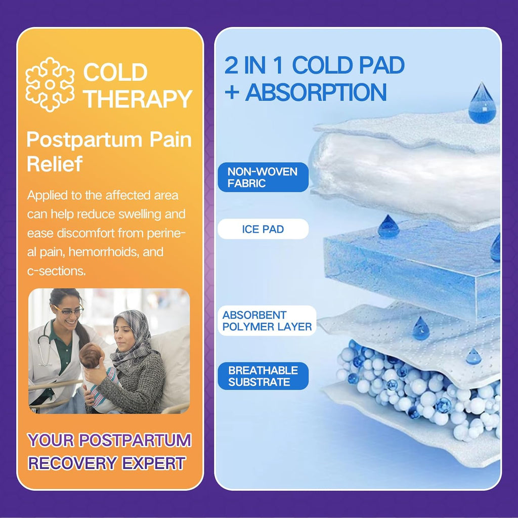 Postpartum Ice Packs, Perineal Cold Pack for Ice Pad Postpartum Care (10 Pads), 2-in-1 Maxi Cooling Pads Postpartum for Women, Disposable High Absorbent Postpartum Pads for Reduce Swelling