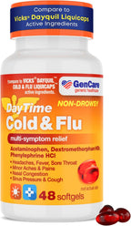 GenCare Daytime Cold & Flu Relief, Non-Drowsy Multi-Symptom, 48 Ct | Compares to DayQuil; relieves fever, cough, congestion & body aches, non-drowsy, severe cold flu