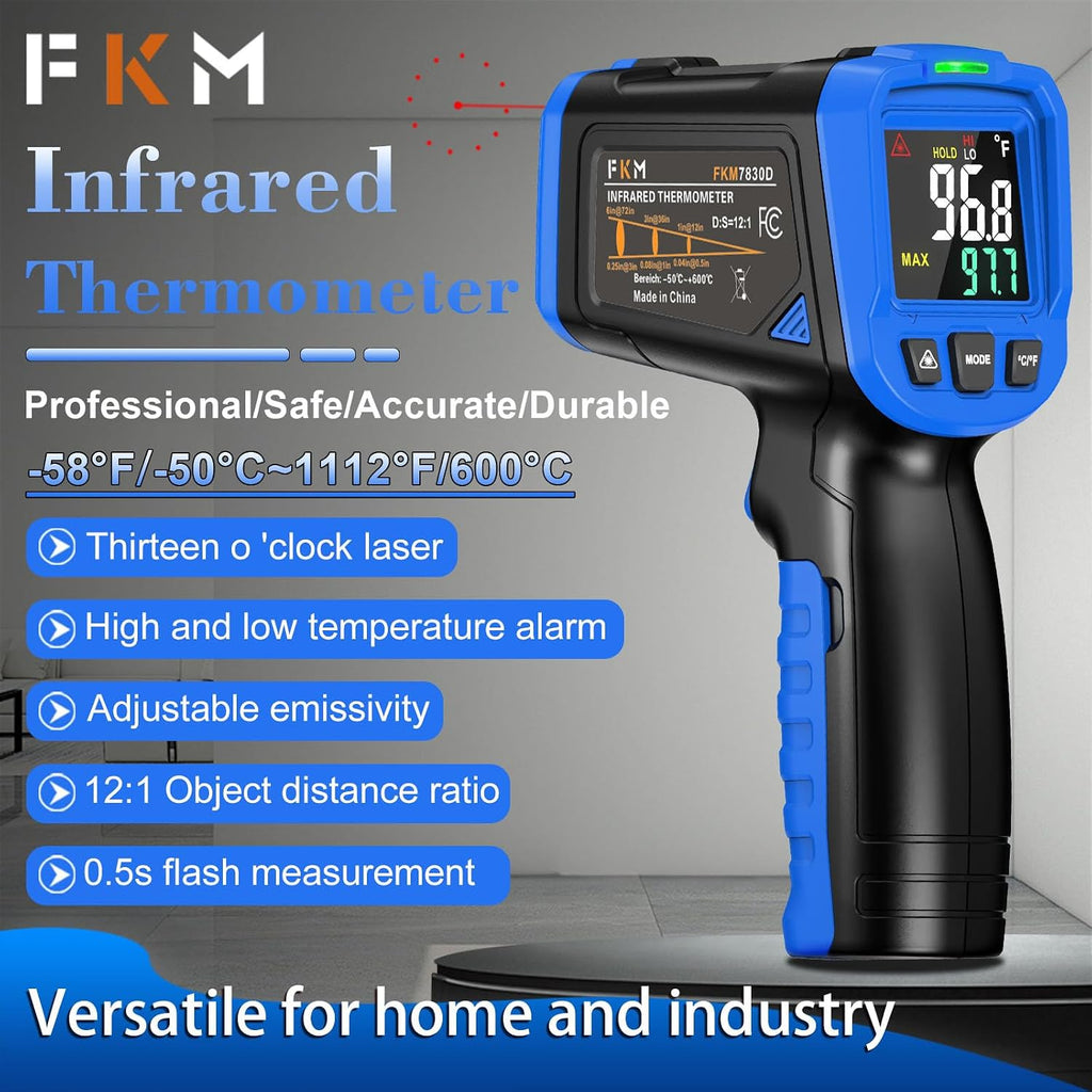FKM Infrared Thermometer Gun -58°F~1112°F,Non Contact Laser Thermometer Gun