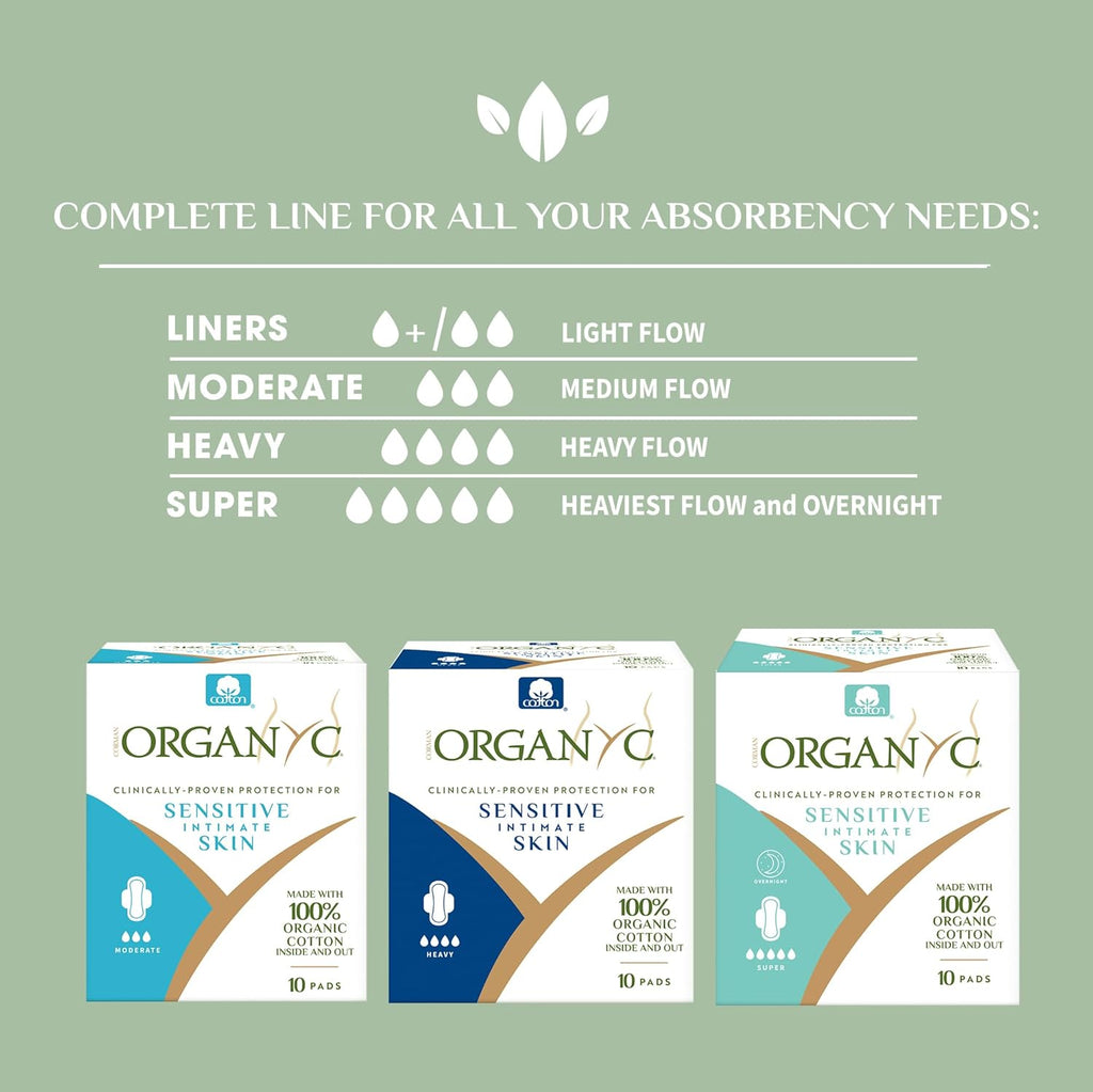 Organyc Ultra Thin Pads - Moderate Wings, 10 count