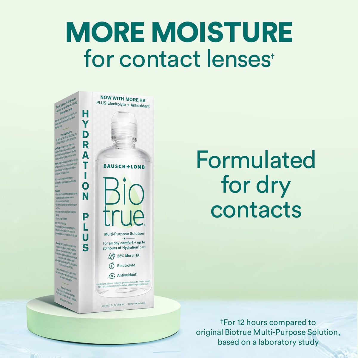 Biotrue Hydration Plus Multi-Purpose Contact Lens Solution, 10 oz 2 Pack | Includes 2 x 10 oz bottles + lens cases, hyaluronic acid formula, cleans, disinfects, all-day comfort