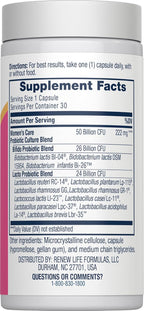 Renew Life Women's Probiotic - Ultimate Flora Women's Vaginal Probiotic Supplement - Gluten, Dairy & Soy Free - 50 Billion CFU - 30 Vegetarian Capsules