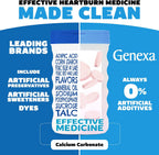 Genexa Antacid Made Clean, 72 Chewable Tablets, Berry Flavor | Calcium Carbonate Maximum Strength, Dye Free, 0% Artificial Additives, Heartburn, Acid Indigestion & Upset Stomach Relief