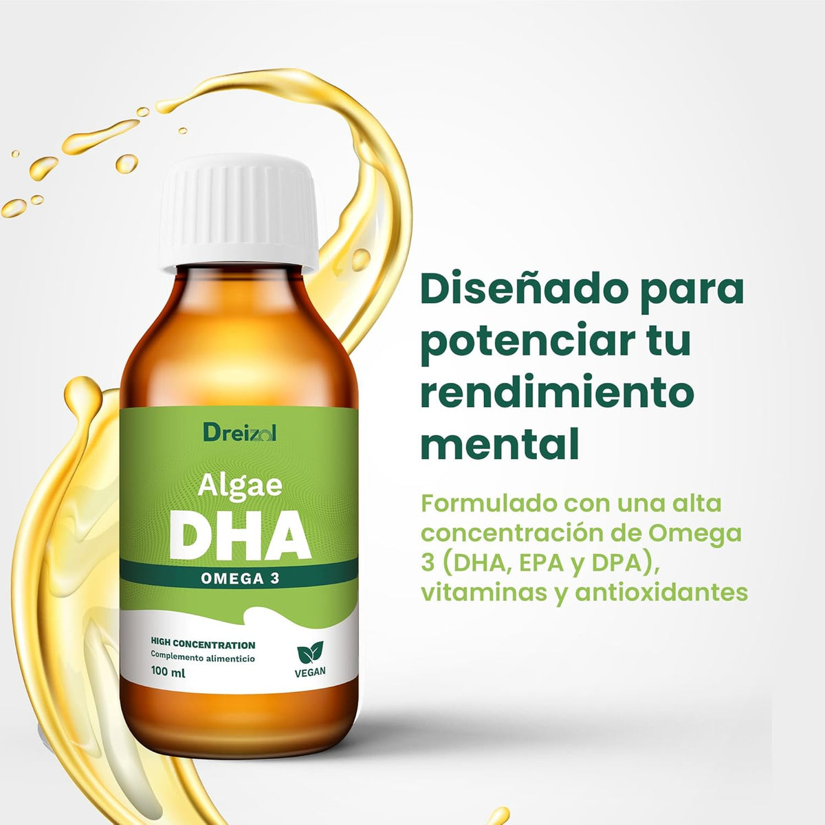 by Brudy Lab - Algae DHA - High Concentration Vegan Omega 3 Oil from Microalgae, DHA with Vitamin E - Lemon & Mint Flavor - Gluten & Dairy Free - 100ml