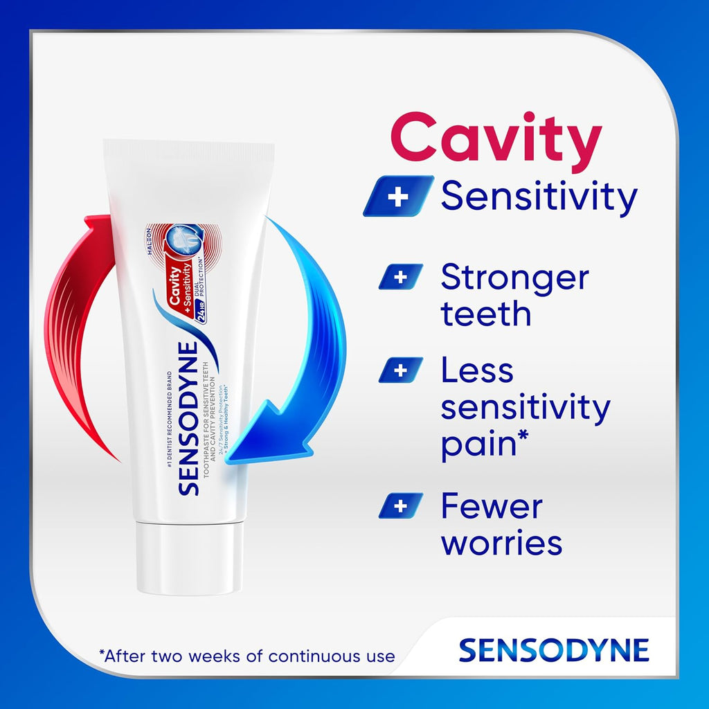 Sensodyne Cavity + Sensitivity Toothpaste, 2.7 oz | Fluoride Toothpaste for Sensitive Teeth and Cavity Protection, Optimized Fluoride Technology To Enhance Remineralization