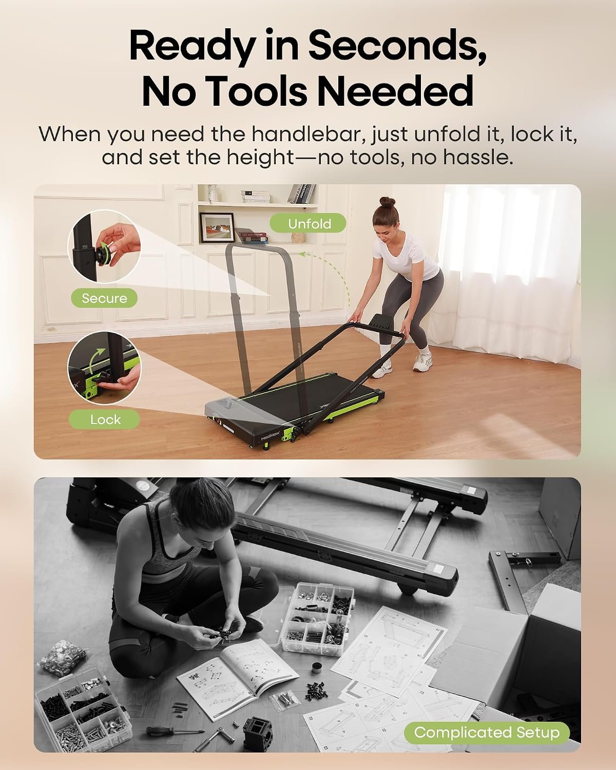 Walking Pad Treadmill with Incline and Height Adjustable Handle Bar