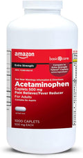 Amazon Basic Care Extra Strength Pain Relief, Acetaminophen Caplets, 500 mg, Pain Reliever and Fever Reducer for Headache, Backache, Arthritis Pain, Menstrual Cramps, 1000 Count (Packaging may vary)
