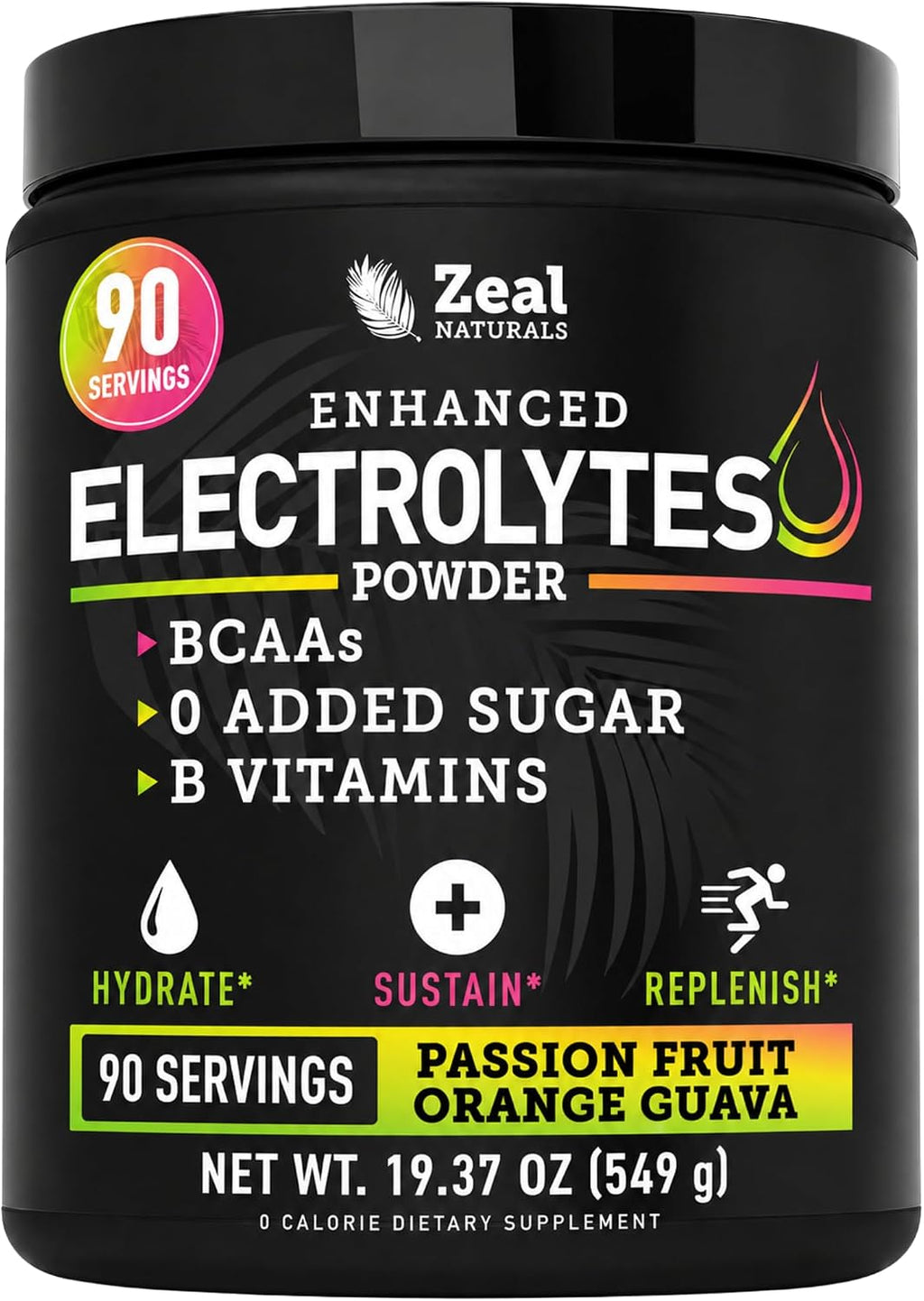 Zeal Naturals Electrolyte Powder - 90 Servings | Keto Electrolytes Powder | Zero Sugar, BCAAs, B-Vitamins | Potassium, Zinc, Magnesium | Hydration Powder Recovery Drink | Passion Fruit Orange Guava