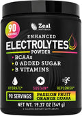 Zeal Naturals Electrolyte Powder - 90 Servings | Keto Electrolytes Powder | Zero Sugar, BCAAs, B-Vitamins | Potassium, Zinc, Magnesium | Hydration Powder Recovery Drink | Passion Fruit Orange Guava