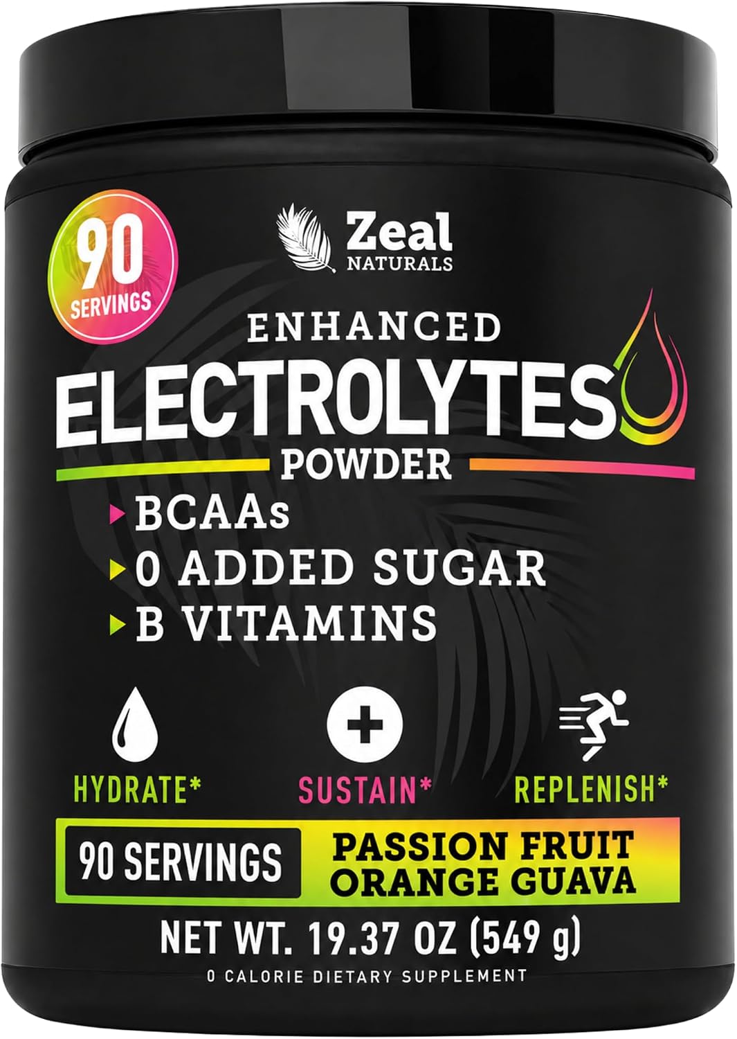 Zeal Naturals Electrolyte Powder - 90 Servings | Keto Electrolytes Powder | Zero Sugar, BCAAs, B-Vitamins | Potassium, Zinc, Magnesium | Hydration Powder Recovery Drink | Passion Fruit Orange Guava