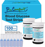 Glucose Test Strips 100 Count Blood Sugar Test Strip Used with Pro Comfort Glucose Monitor Only No Coding Design