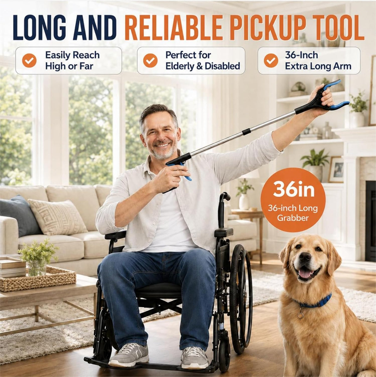 LEGENDONE 2 Pack 36" Magnetic Grabber Reacher Tool, Extra Long Reacher Grabbers, Easy Foldable Trash Pickup Tool, Heavy Duty 360° Claw Upper Grabber Picker for Senior, Health, Surgery Recovery