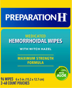 Preparation H Hemorrhoid Flushable Wipes with Witch Hazel for Skin Irritation Relief - 96 Count