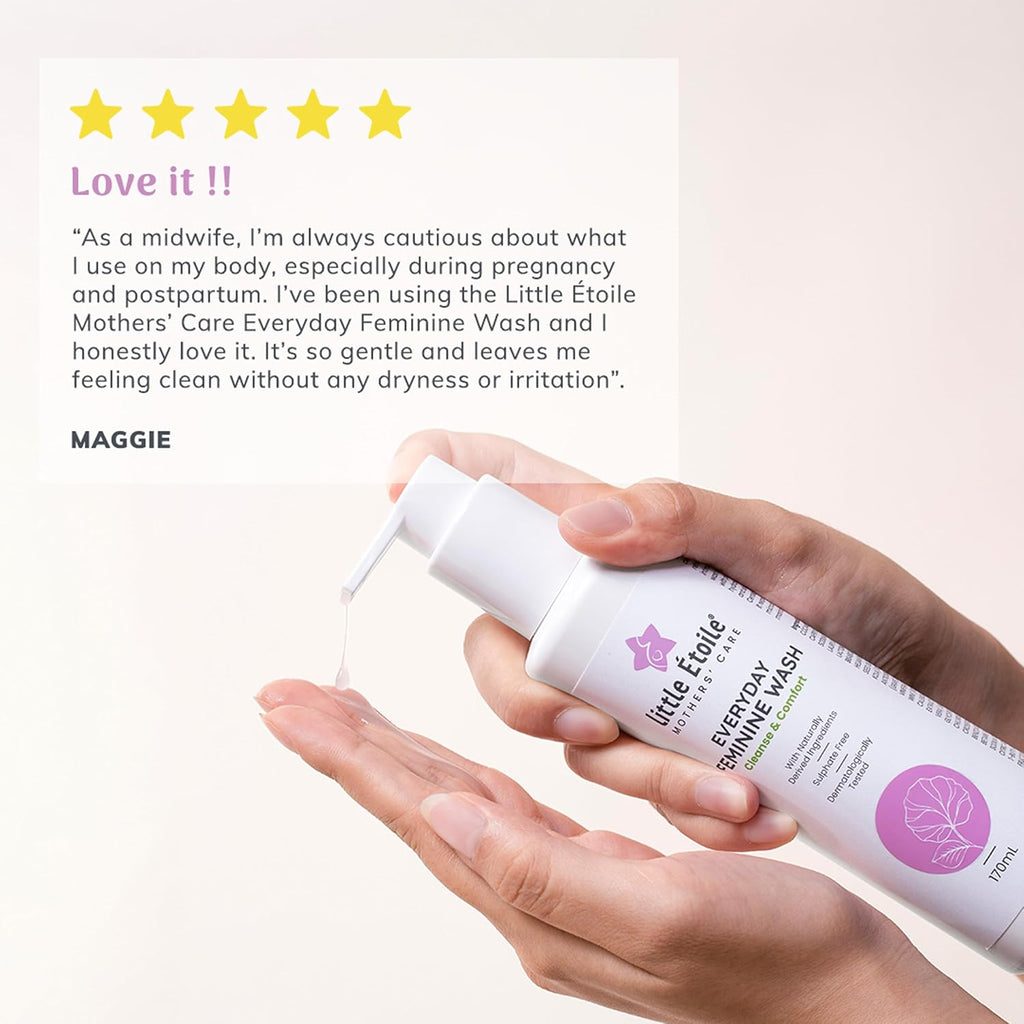 Little Étoile Mothers' Care Everyday Feminine Wash, Sulphate-Free pH Balanced Intimate Wash for Women with Aloe Vera, Calendula & Centella, Gentle Cleanser for Pregnancy, 170 ml