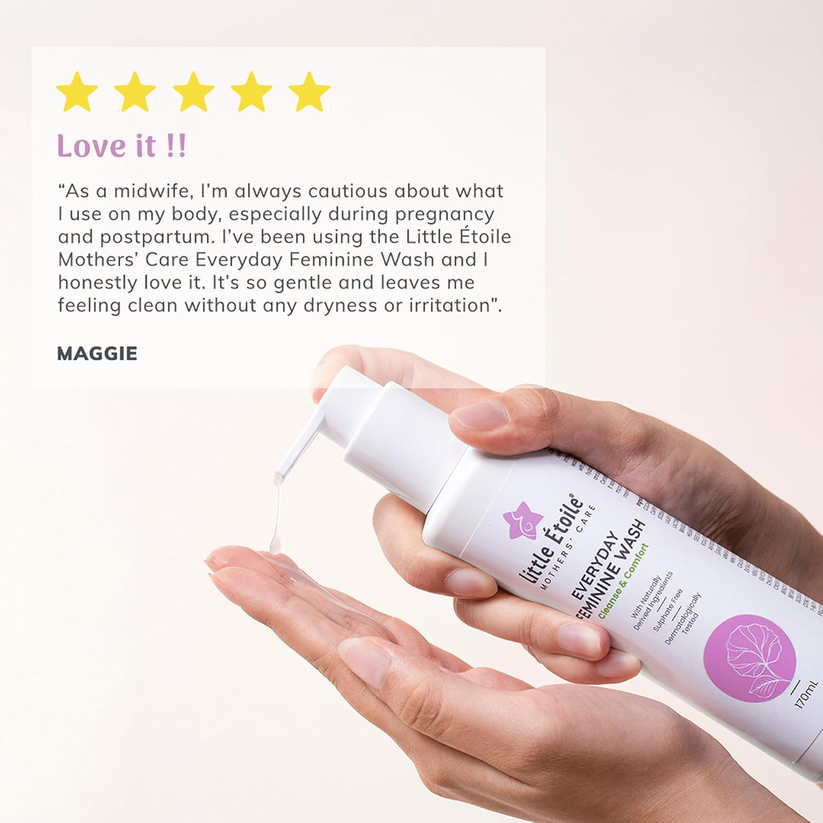 Little Étoile Mothers' Care Everyday Feminine Wash, Sulphate-Free pH Balanced Intimate Wash for Women with Aloe Vera, Calendula & Centella, Gentle Cleanser for Pregnancy, 170 ml