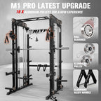 RitFit M1 Pro Smith Machine Cable Crossover Power Cage Home Gym | Dual 360 Cables, Barbell & Handles, LAT Pulldown, 1850LBS Weight Capacity