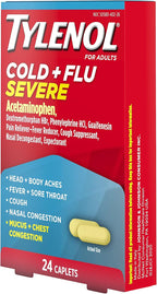 Tylenol Cold + Flu Severe Caplets, Acetaminophen, 24 ct | Fever Reducer, Pain Reliever, Cough Suppressant, Nasal Decongestant & Expectorant