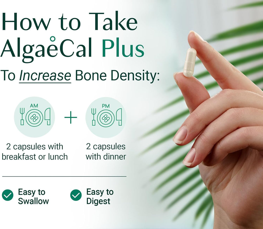ALGAECAL Plus Calcium Supplement for Bone Density, with D3 K2, 120 Caps