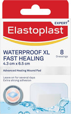 Elastoplast Waterproof XL Fast Healing Wound Dressings 6.5cm x 4.3cm (8 Pack) | Reduces Risk of Scarring | Extra Strong Adhesion | Waterproof Plaster | Protects Wounds from Dirt & Bacteria