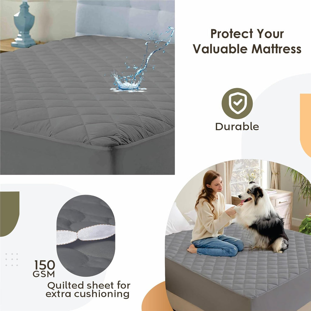 Ayka 100% Waterproof Mattress Protector King Size 78x72 Cotton Quilted Bed Protector King Size Breathable Noiseless Ultra Soft | Elastic Fitted Mattress Cover | Bed Cover -6.5x6 ft, Grey
