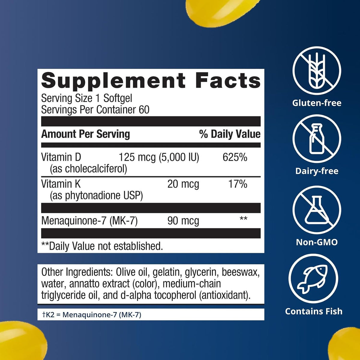 Metagenics Vitamin D3 and Vitamin K2 5,000 IU with MK-7- Vitamin D3 with K2 for Immune Support, Bone & Heart Health-Non-GMO, Gluten-Free-60 Softgels