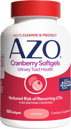 AZO Cranberry Supplement, Made with Concentrated Whole Fruit Cranberry Powder to Help Cleanse and Protect the Urinary Tract*, Sugar Free Cranberry Pills, Non-GMO, 100 Softgels