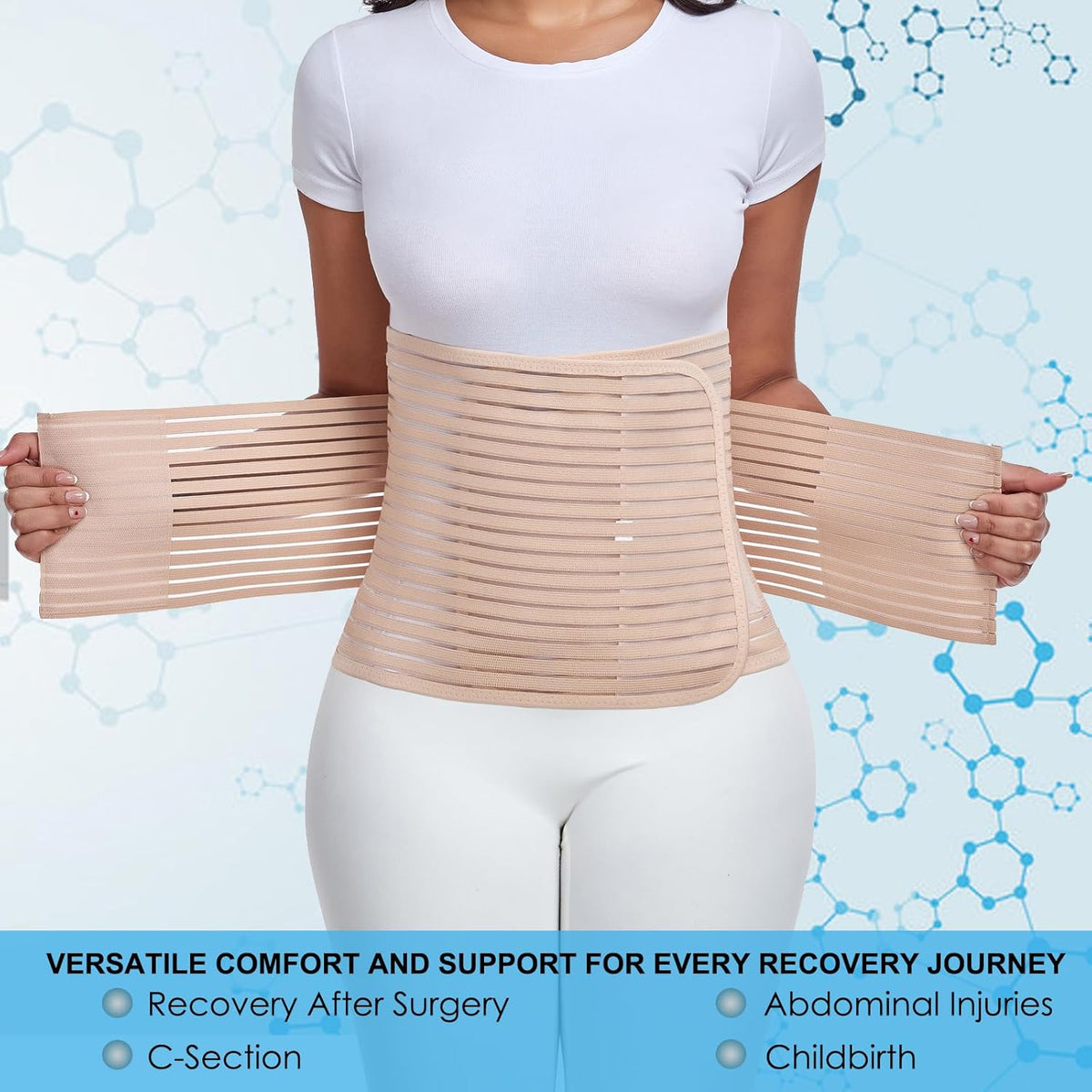 Postpartum & Post Surgery Abdominal Binder. Postpartum Belly Band Support Recovery after C-Section, Natural Birth, Hysterectomy, Hernia Belt (Beige,M)