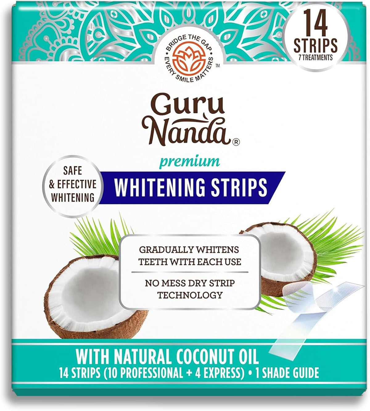 GuruNanda Teeth Whitening Strips Kit - 7-Day Treatment with Non-Slip, Dry Strip Technology - Whitening Designed with Care for a Brighter Smile