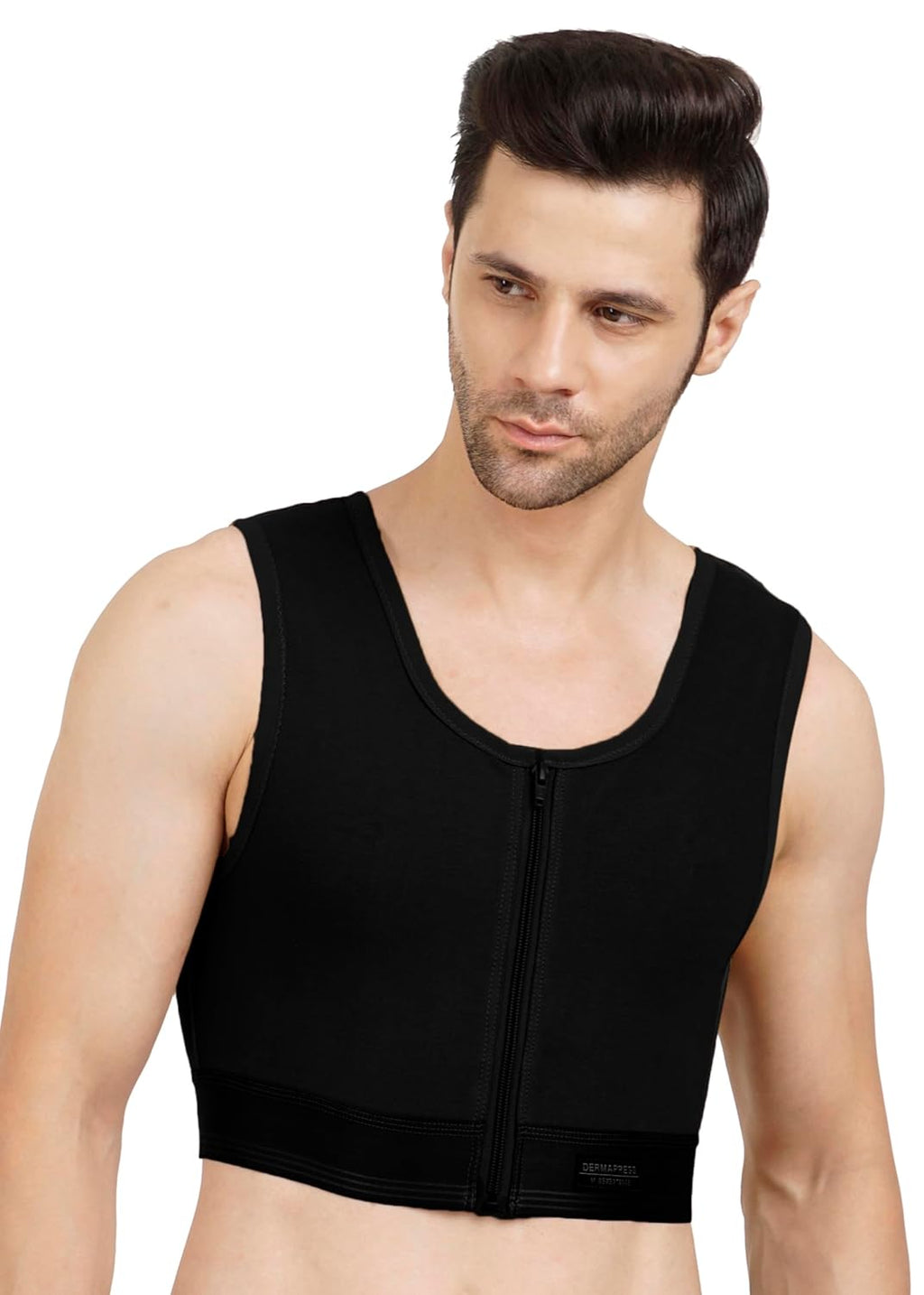 Gynecomastia Short Vest || HIGH COMPRESSION || Front Zip and Hook Closure || Tomboy Chest Binder || Comfortable Support for Men || Chest Shapewear || Post-Surgery Recovery ||
