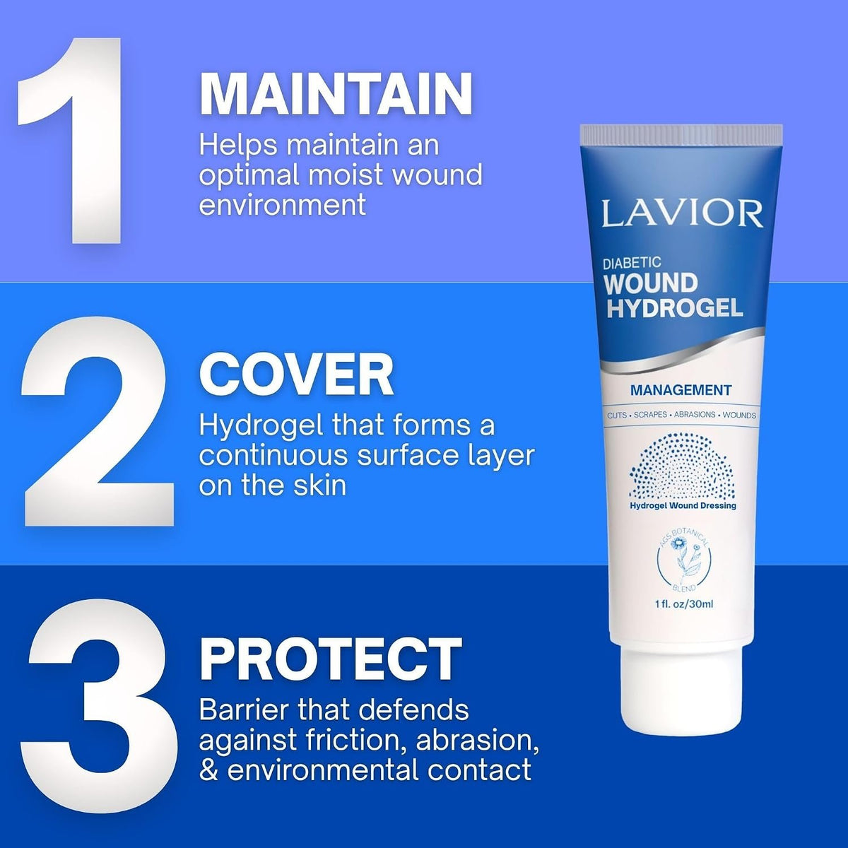 LAVIOR Diabetic Wound Hydrogel 1 oz – Hydrogel Dressing for Wounds, Cuts, Scrapes, CGM Sites & Minor Skin Injuries – Botanical Formula – Vegan – Made in USA